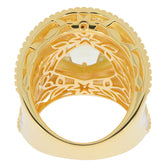 Cushion Green Amethyst Sterling Silver Ring showcasing intricate gold detailing and a sparkling gemstone interior.